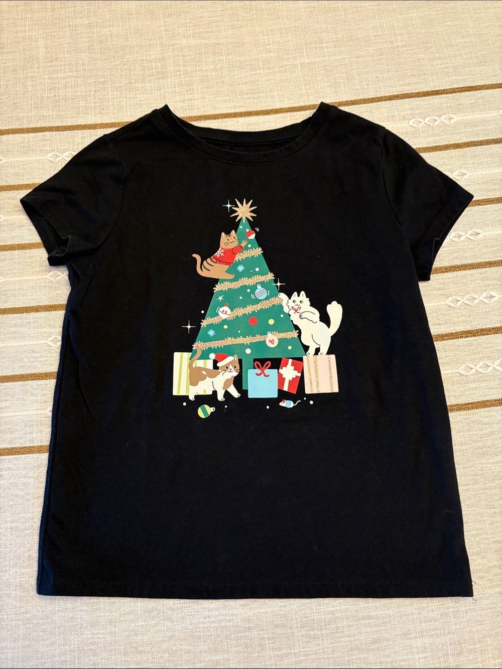 Cat & Jack Black Kids Christmas Tree & Cats Graphic Tee